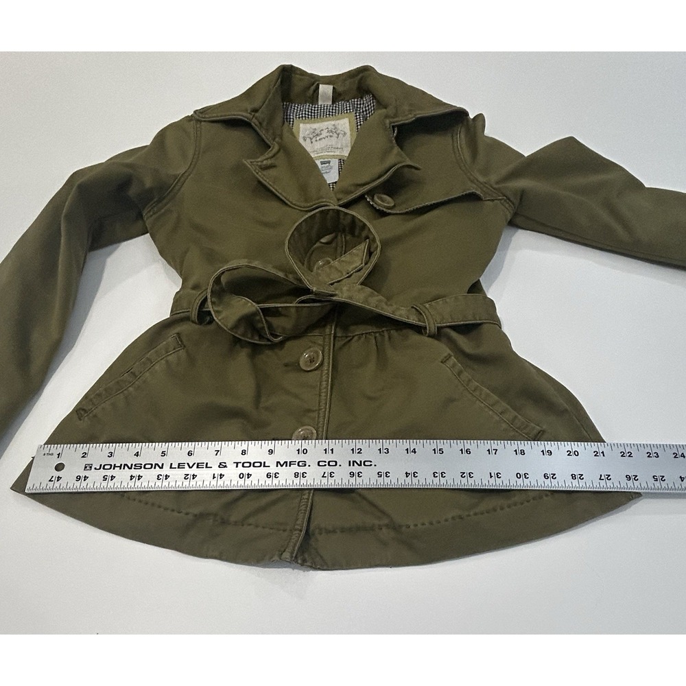 Levis Mid Length belted Trendy Fitted Trench Jacket Coat Olive Green Size Small - Picture 12 of 13